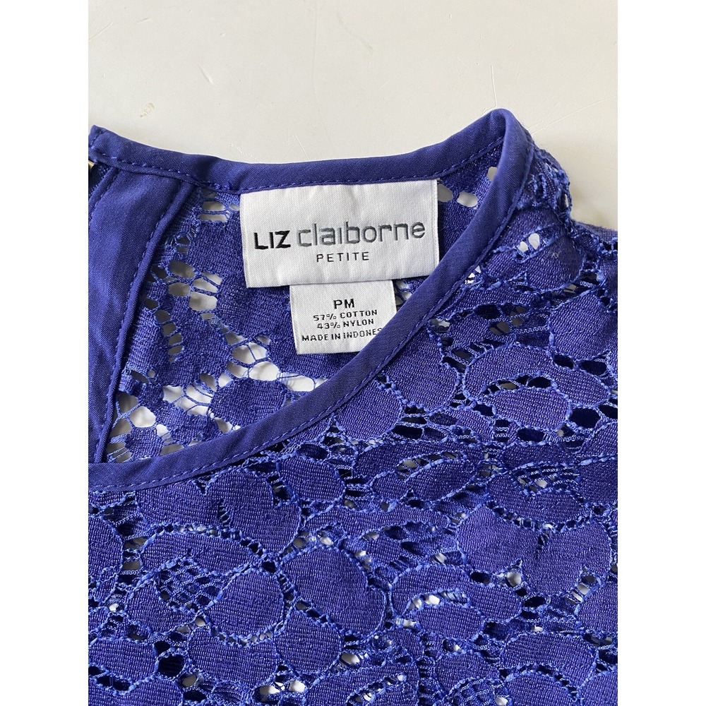 Lace Blouse cap SL  Liz Claiborne PM  Blue  Coquette Corporate Layer Going Out - Picture 7 of 12